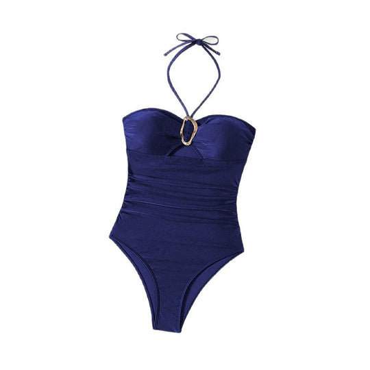 Damen Einteiler Badeanzug mit dekorativem Cut-Out und schmalen Trägern R&B