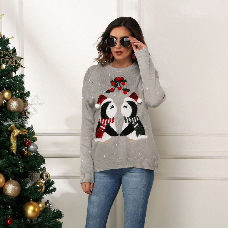 Damen Weihnachtspullover mit süßem Pinguin-Motiv und festlichem Design R&B