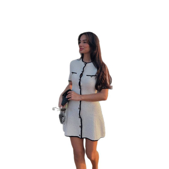 Damen modisches Shirtkleid aus strukturiertem Material mit kontrastierenden Details R&B