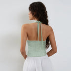 Damen Halter-Crop-Top mit feinen Spitzendetails R&B
