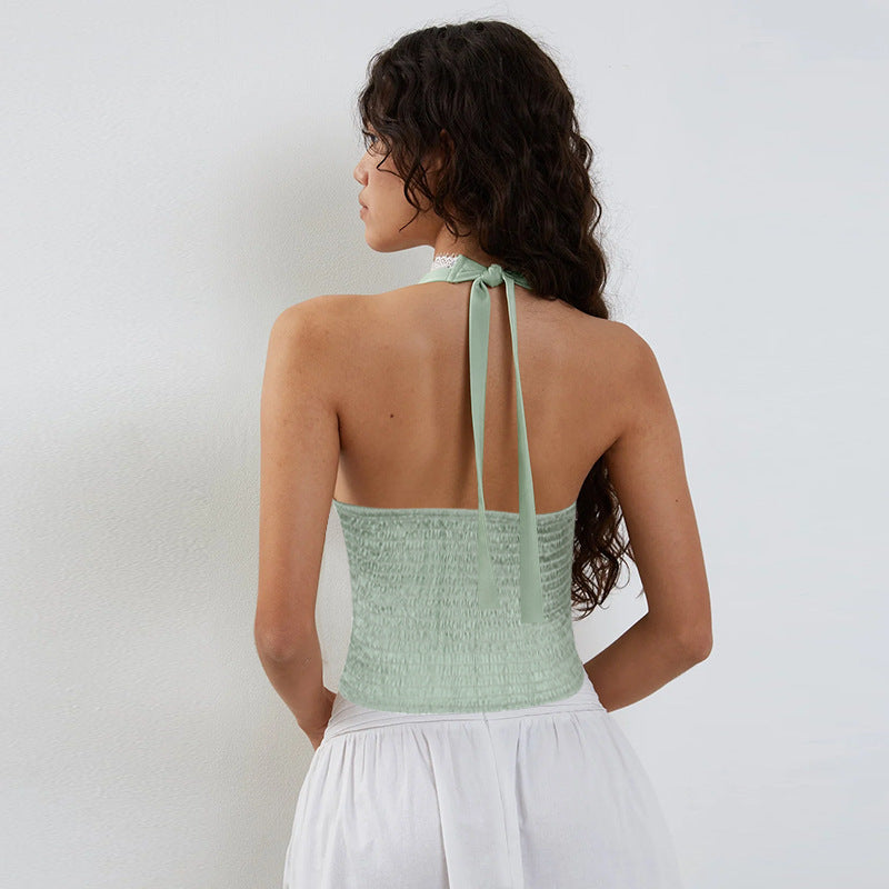 Damen Halter-Crop-Top mit feinen Spitzendetails R&B