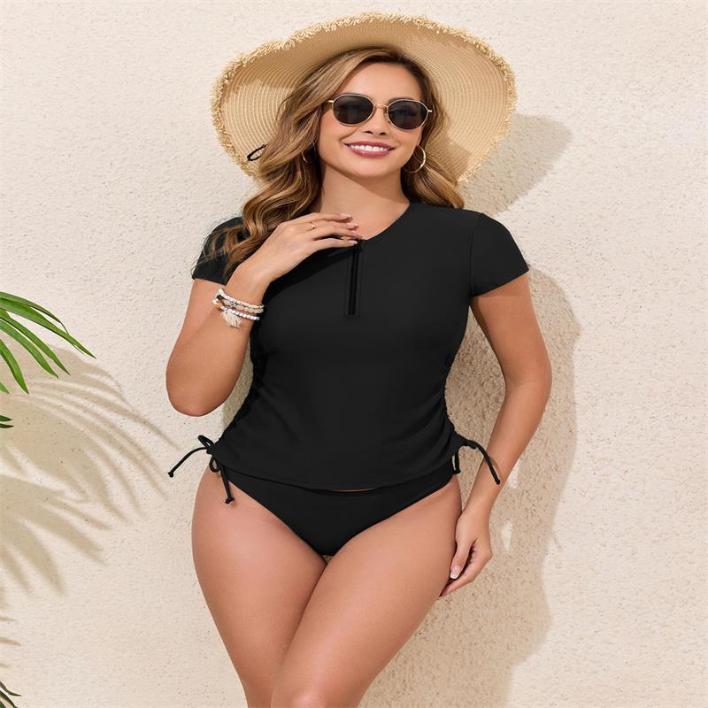 Damen Rashguard-Bikini-Set mit kurzem Arm und verstellbarem Kordelzug R&B