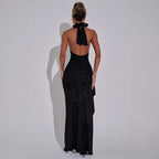 Damen Glamouröses Abendkleid mit Schlitz und Hochkragen R&B