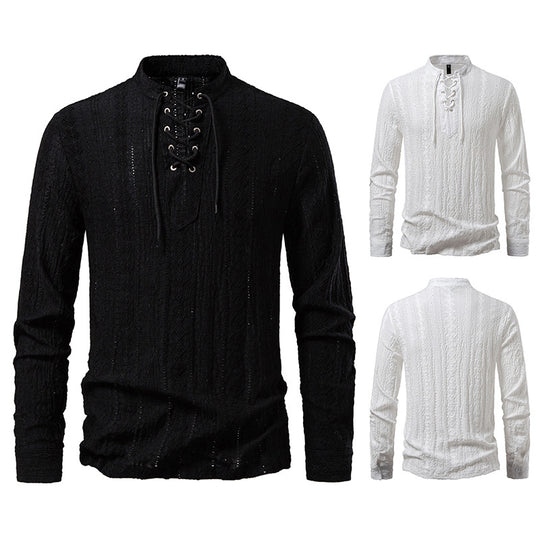 Herren Langärmliges Shirt mit kreativem Schnürdesign R&B