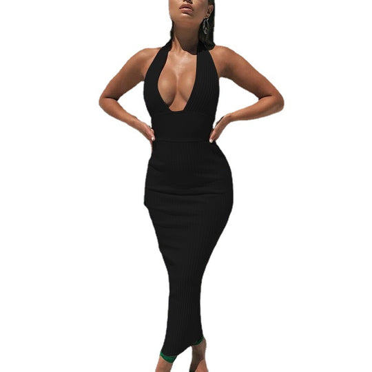 Damen figurbetontes Strickkleid mit tiefem Ausschnitt und schmalem Schnitt R&B