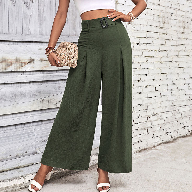 Damen Weite Hose mit eleganten Falten und hochwertigem Taillengürtel R&B