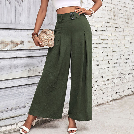 Damen Weite Hose mit eleganten Falten und hochwertigem Taillengürtel R&B