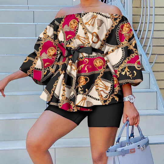 Damen Kaftan mit Gürtel und chicem Motiv R&B