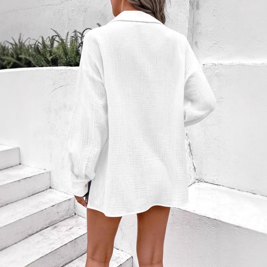 Damen lässige Baumwollbluse mit Knopfdetails und V-Ausschnitt R&B
