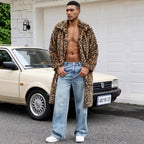 Herren Luxus Kunstpelzmantel mit Leopardenmuster R&B