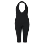 Damen Eleganter bodenlanger Jumpsuit mit tiefem V-Ausschnitt R&B