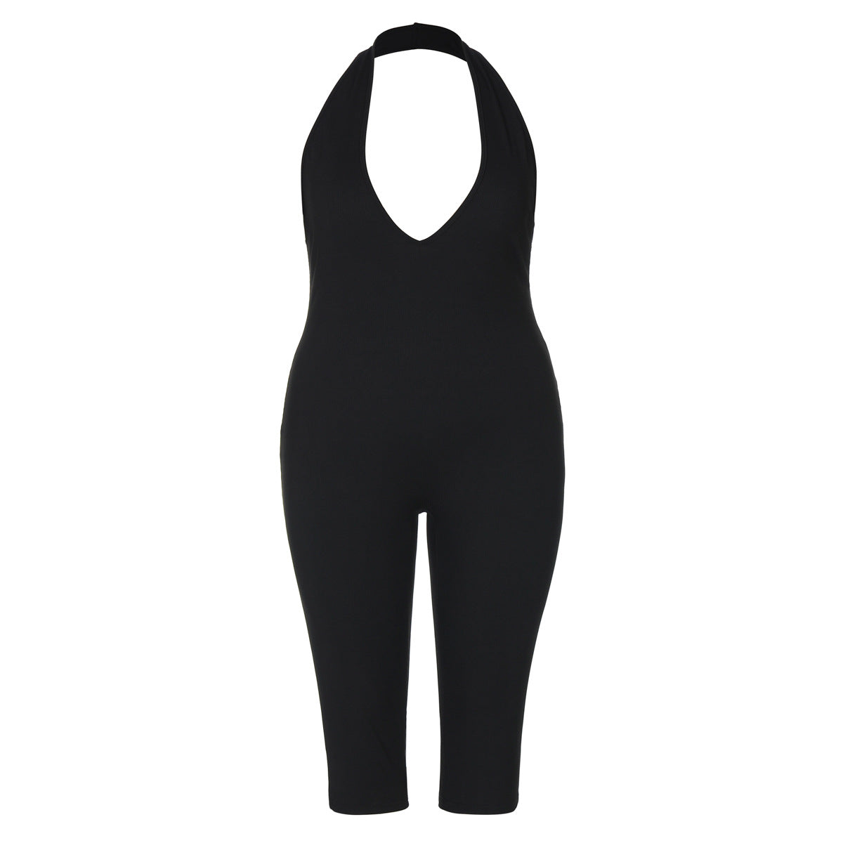 Damen Eleganter bodenlanger Jumpsuit mit tiefem V-Ausschnitt R&B