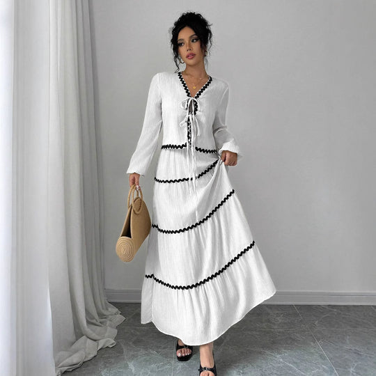 Damen Maxikleid mit Rüschen und Schnürung R&B