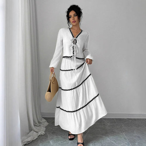 Damen Maxikleid mit Rüschen und Schnürung R&B