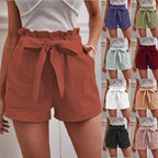 Damen kurze Lockere Leinenhose mit Bindegürtel R&B