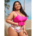 Damen Bikini-Set mit voluminösem Rüschendesign und floralem High-Waist-Slip R&B