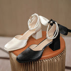 Damen elegante Slingback Schuhe mit perlverziertem Riemen
