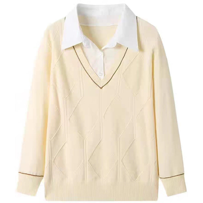 Damen gestrickter Pullover mit v-ausschnitt und strukturiertem Diamantmuster R&B
