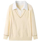 Damen gestrickter Pullover mit v-ausschnitt und strukturiertem Diamantmuster R&B