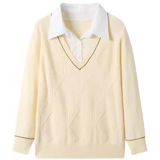 Damen gestrickter Pullover mit v-ausschnitt und strukturiertem Diamantmuster R&B