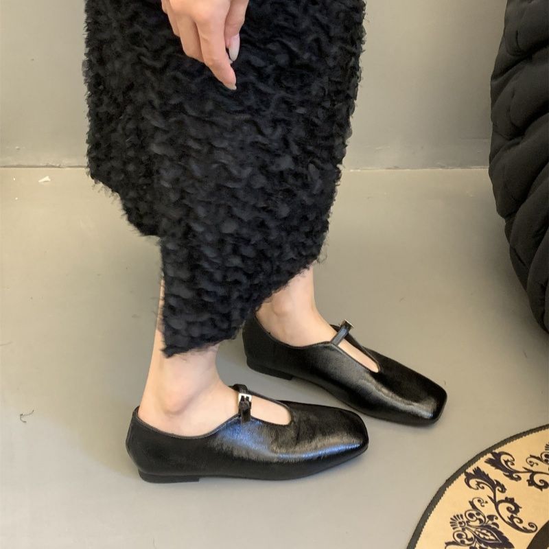 Damen elegante T-Strap Ballerinas mit hochwertigem Leder R&B