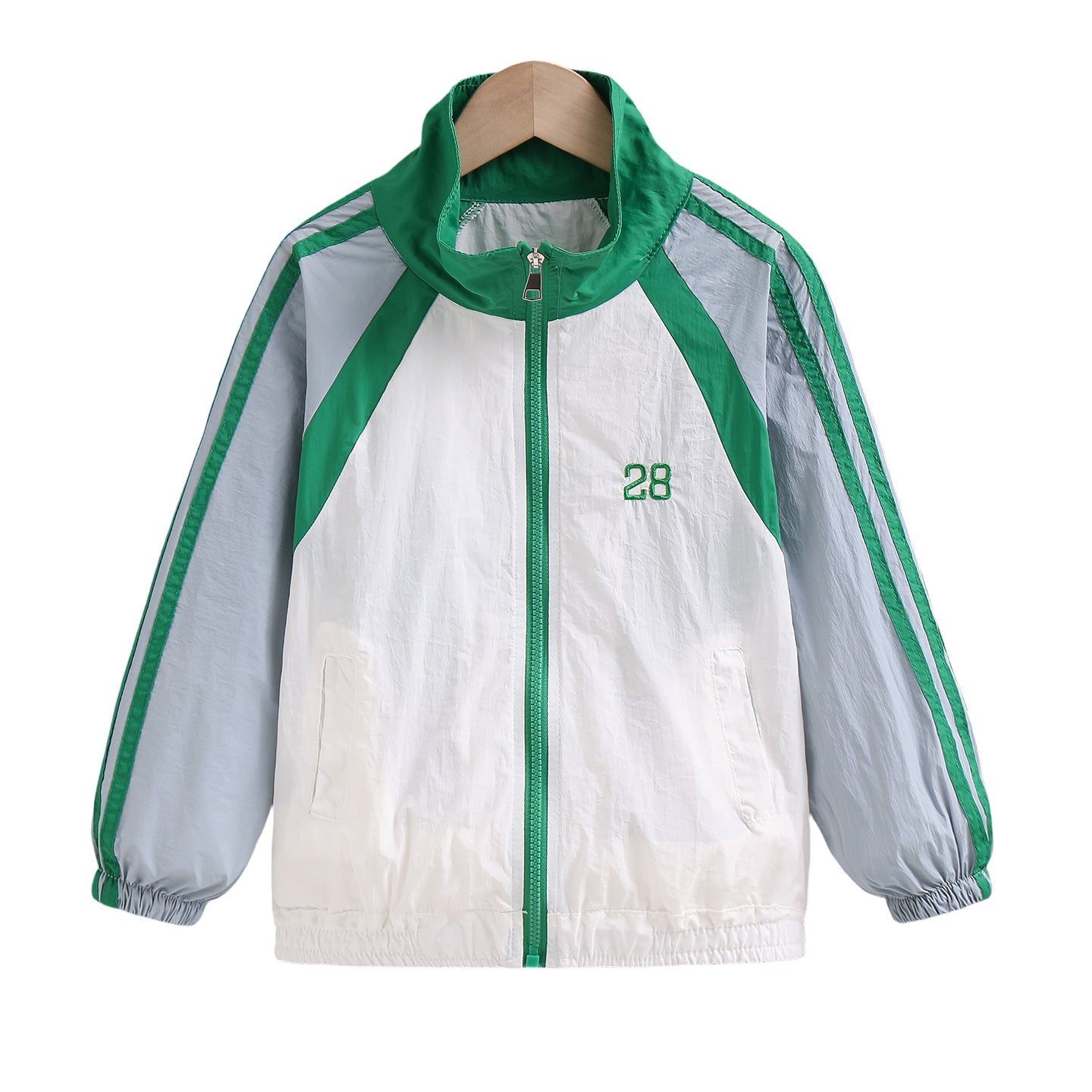 Damen nan sportlicher Retro Windbreaker mit Stehkragen und Raglanärmeln R&B