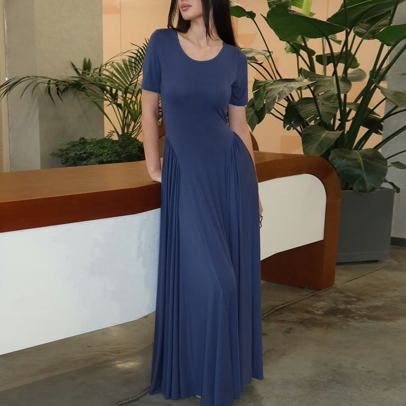 Damen Fließendes Maxikleid mit praktischen Seitentaschen und Rundhalsausschnitt R&B