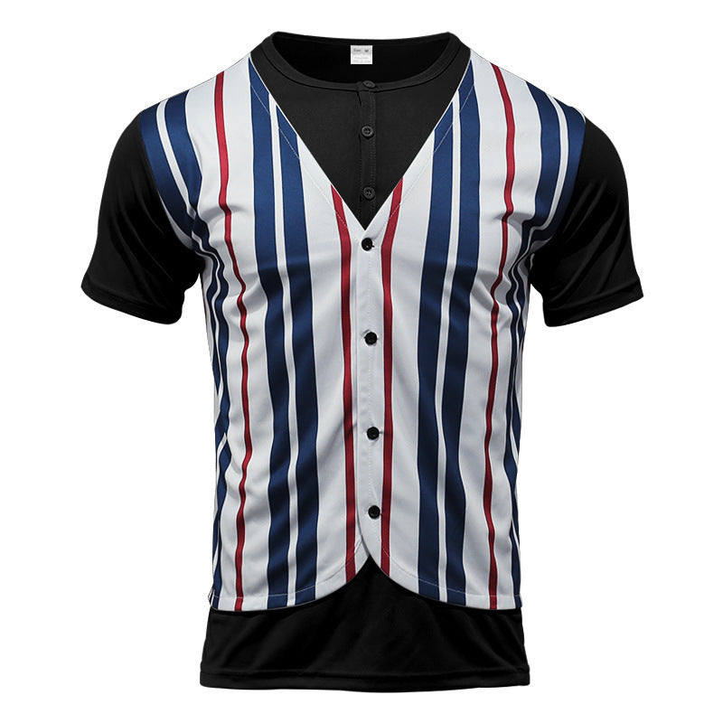 Herren Kurzarm Hemd im Sport-Streifenlook mit Knopfleiste R&B