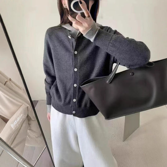Damen Kuscheliger Cardigan mit Kapuze und Knopfdesign R&B
