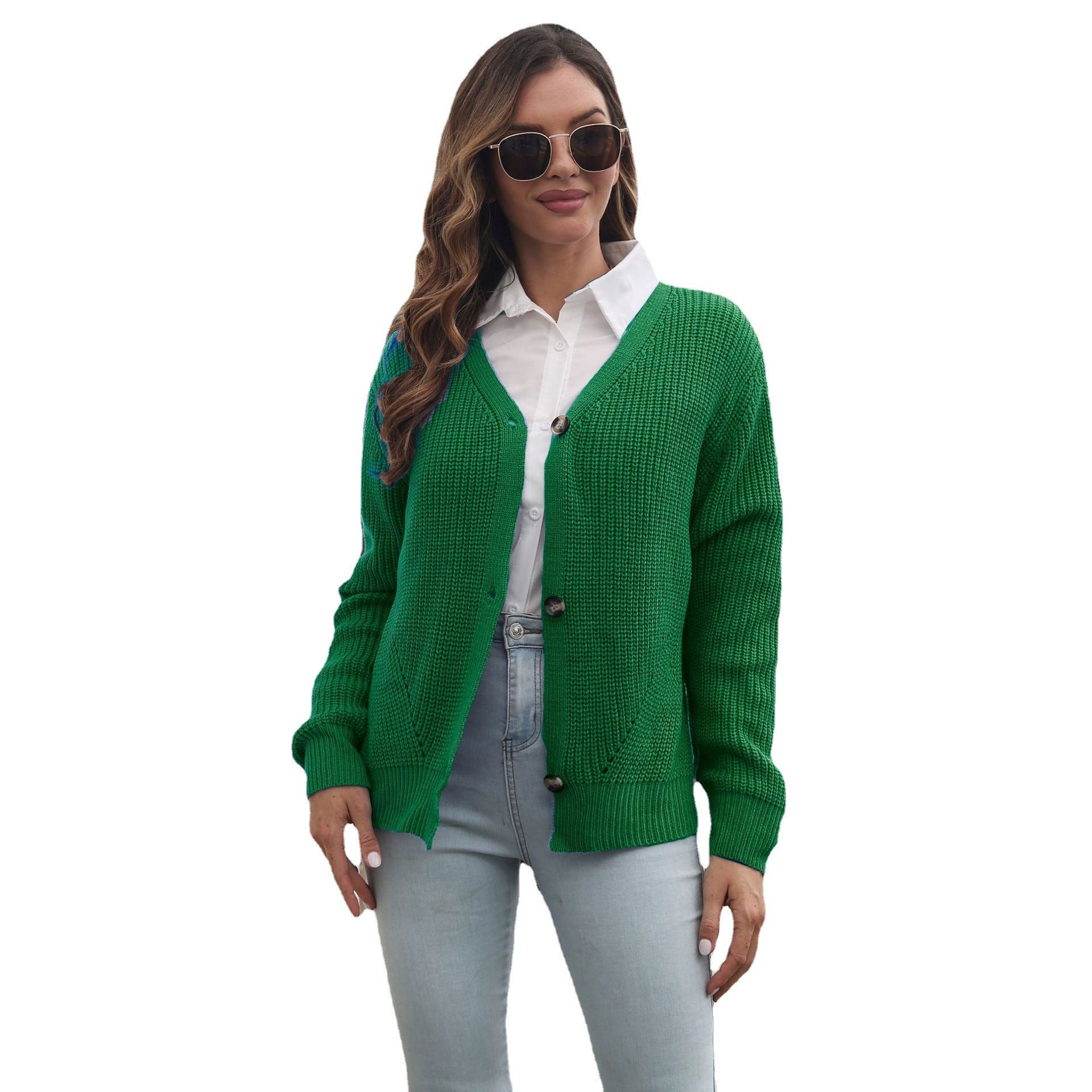 Damen Strickjacke mit V-Ausschnitt und dekorativen Knopfdetails R&B