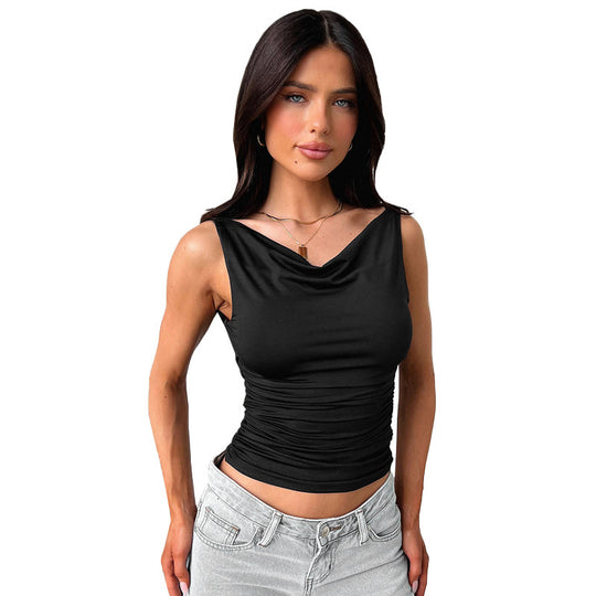 Damen figurbetontes Trägershirt mit elegantem Wickeldesign R&B