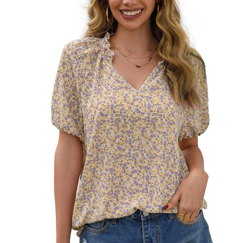 Damen Bluse mit Rüschendetails und floralem Muster R&B