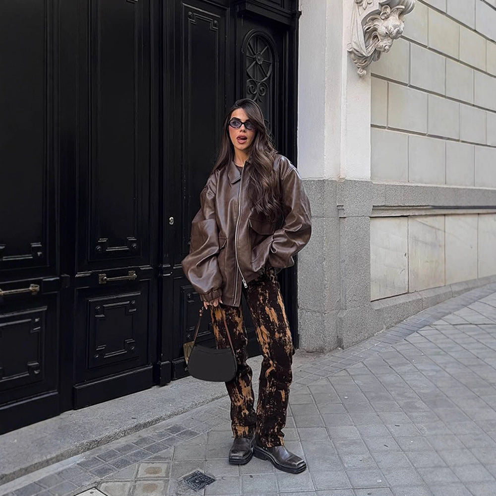 Damen Oversized Kunstlederjacke R&B
