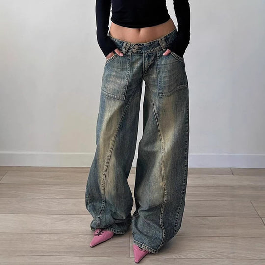 Damen weite Jeans mit lässigem Schnitt und einzigartigem Design R&B