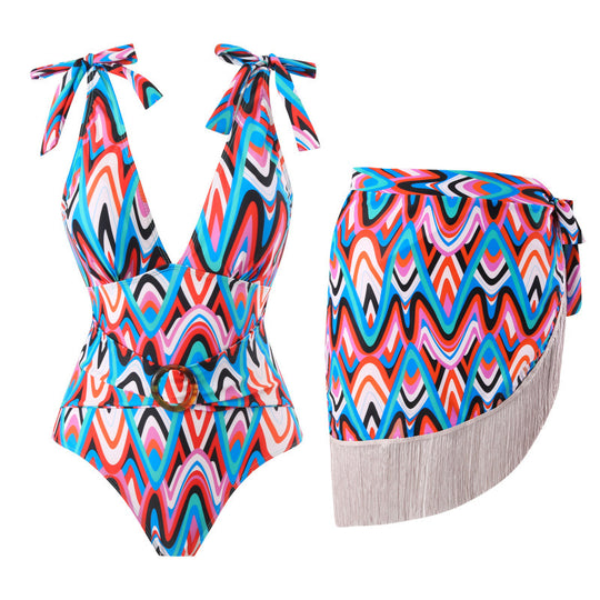 Damen Bikini-Set mit trendigem Wickelrock und knotendem Oberteil R&B