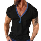 Herren Kurzarmshirt mit modernem V-Ausschnitt und Knopfleiste R&B