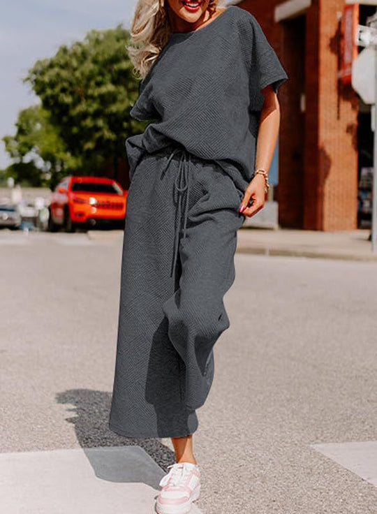 Damen lässiges Jumpsuit-Set aus weichem Material mit elastischem Bund und weit geschnittenen Beinen R&B