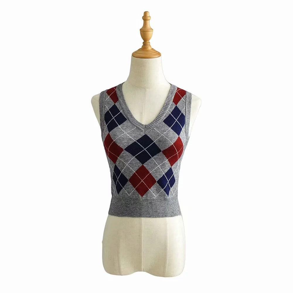 Damen Schickes Strickoberteil mit V-Ausschnitt und Karomuster R&B