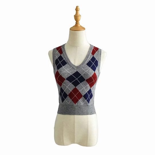 Damen Schickes Strickoberteil mit V-Ausschnitt und Karomuster R&B