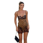 Damen Elegantes Spitzen-Nachtkleid mit Leopardenmuster und verführerischen Details R&B