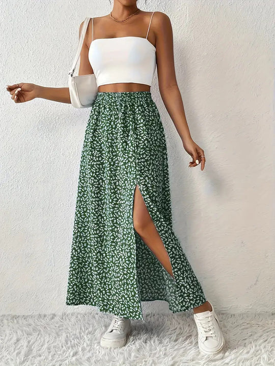 Damen Maxirock mit elegantem Schlitz und floralem Muster R&B
