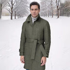 Herren eleganter und taillierter Trenchcoat aus hochwertiger Wolle R&B