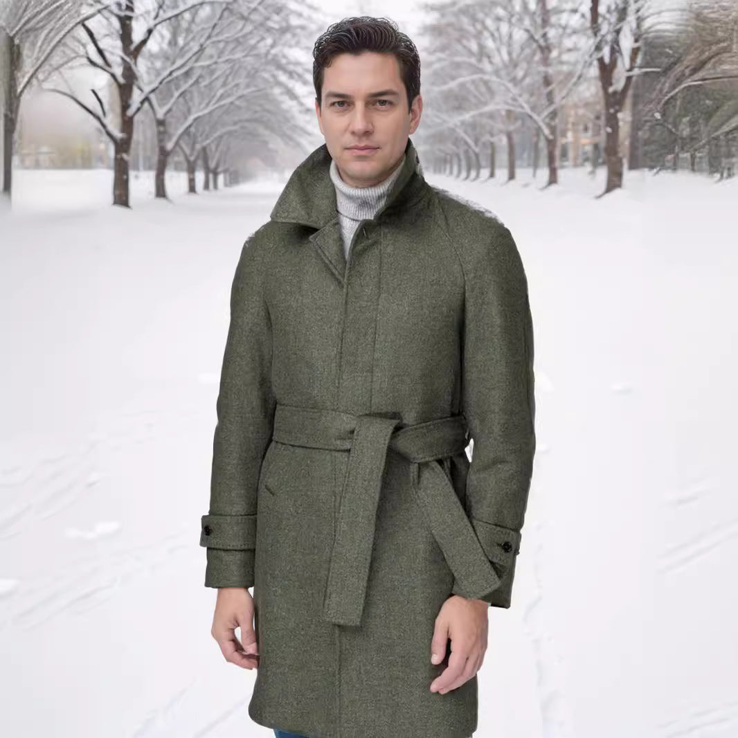 Herren eleganter und taillierter Trenchcoat aus hochwertiger Wolle R&B