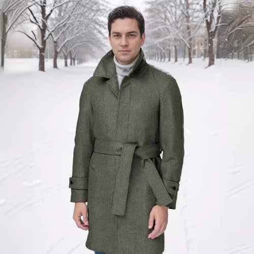 Herren eleganter und taillierter Trenchcoat aus hochwertiger Wolle R&B