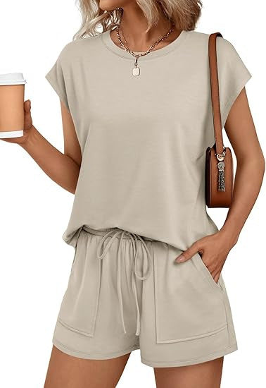 Damen bequemes Lounge-Set mit elastischem Bund und Taschen