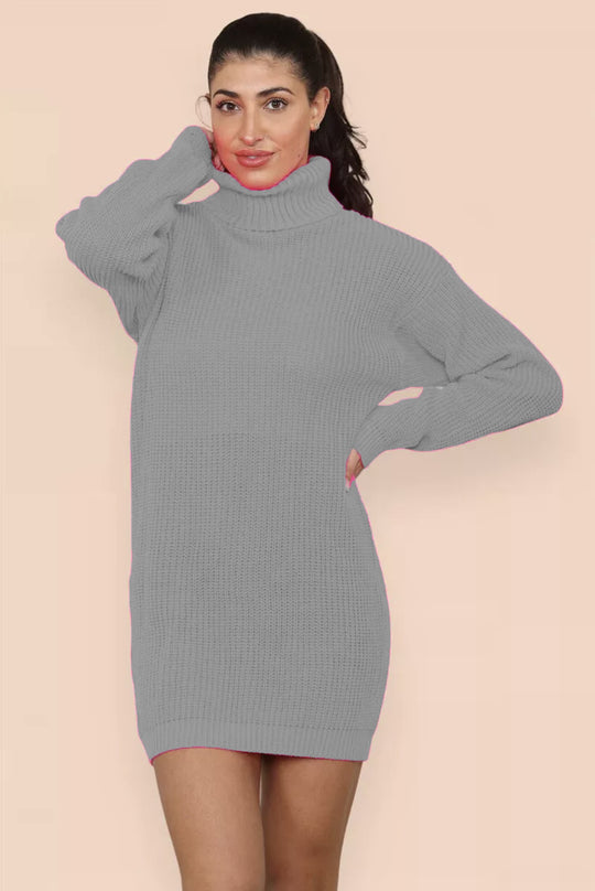 Damen Strickkleid mit hohem Kragen und relaxed Schnitt R&B