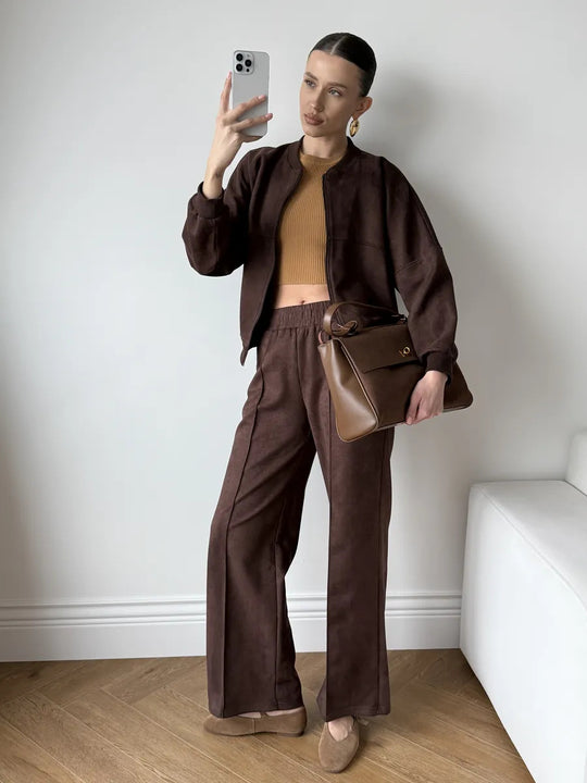 Damen Lässiges Sweatjacken- und Hose-Set mit elastischem Bund R&B