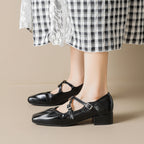 Damen Elegante Ballerinas mit verstellbarem Riemchen und komfortablem Blockabsatz