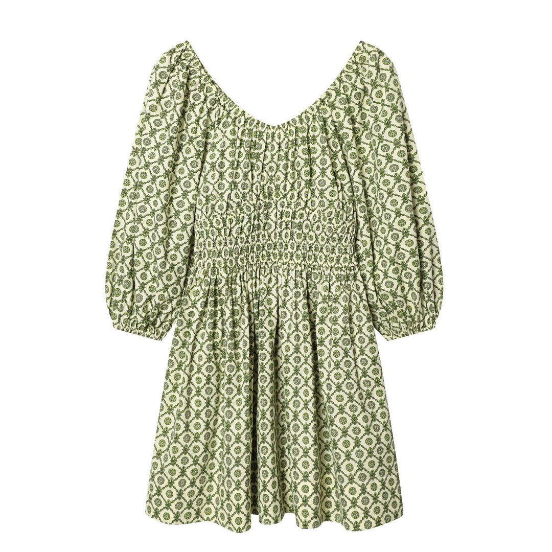 Damen Sommerkleid mit voluminösen Puffärmeln und elastischer Taillierung R&B