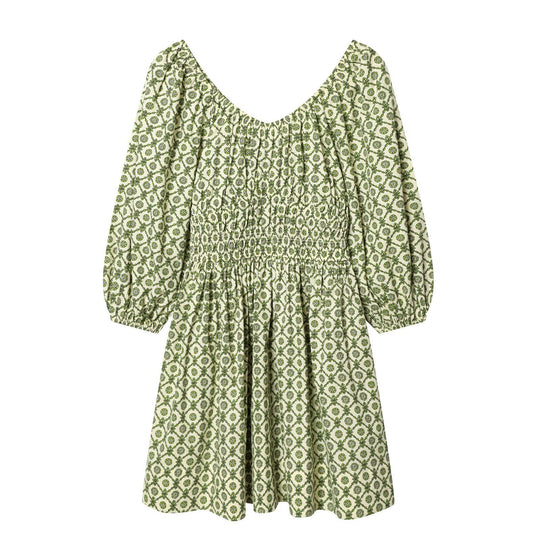 Damen Sommerkleid mit voluminösen Puffärmeln und elastischer Taillierung R&B